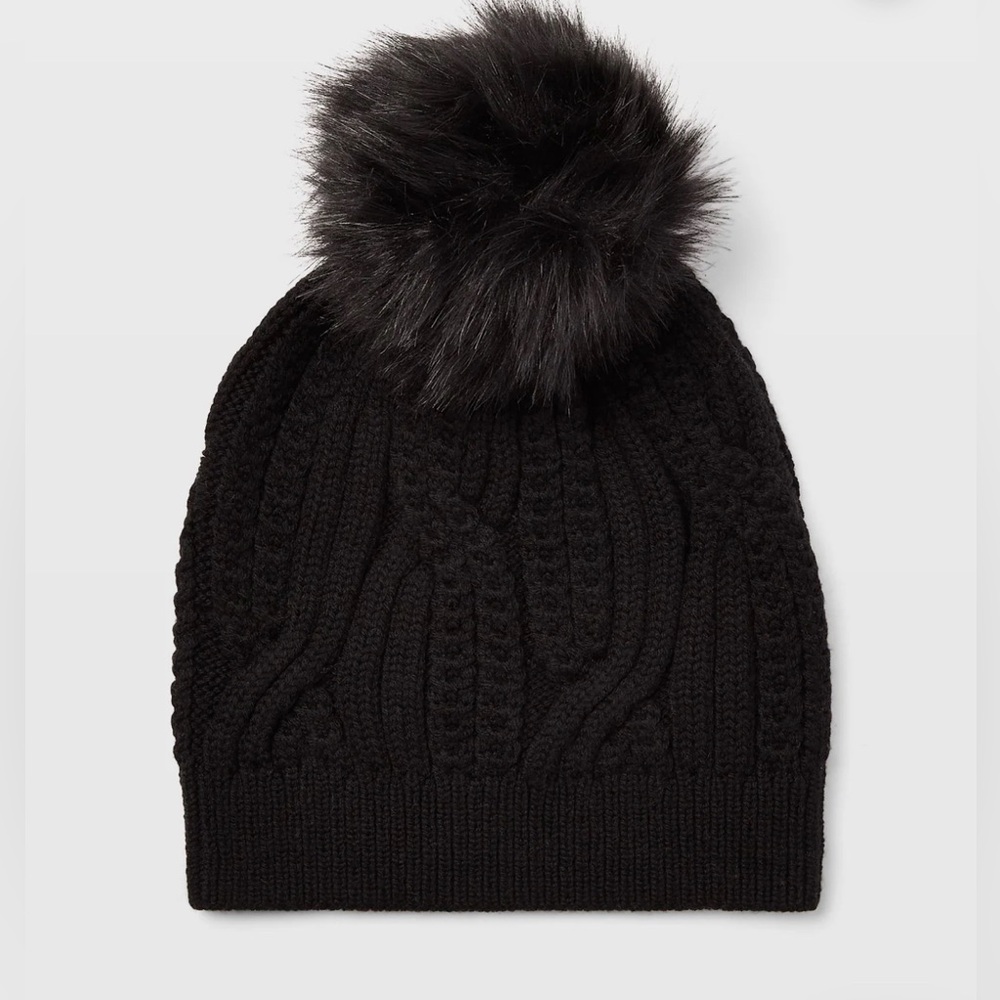 Club Monaco Adorelli - Black Knit Pom-Pom Hat